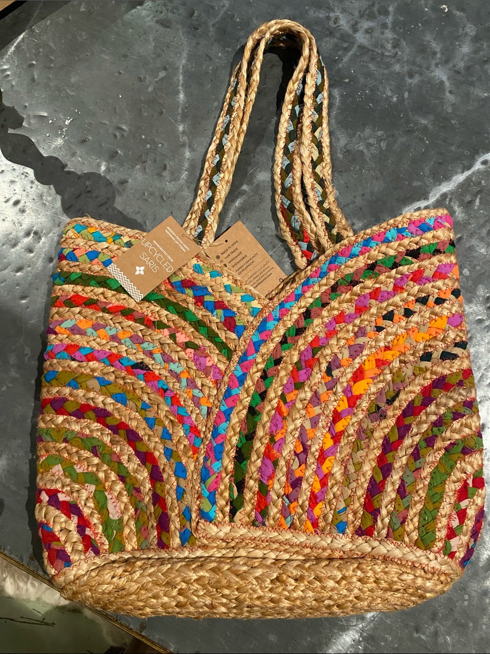 Handwoven Multi-Color Straw Tote Bag by
